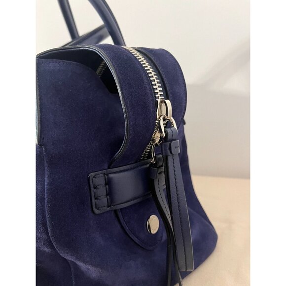 RARE Tod's D-Bag Styling Suede Navy Blue Top Handle Medium Handbag Bauletto - Picture 5 of 13